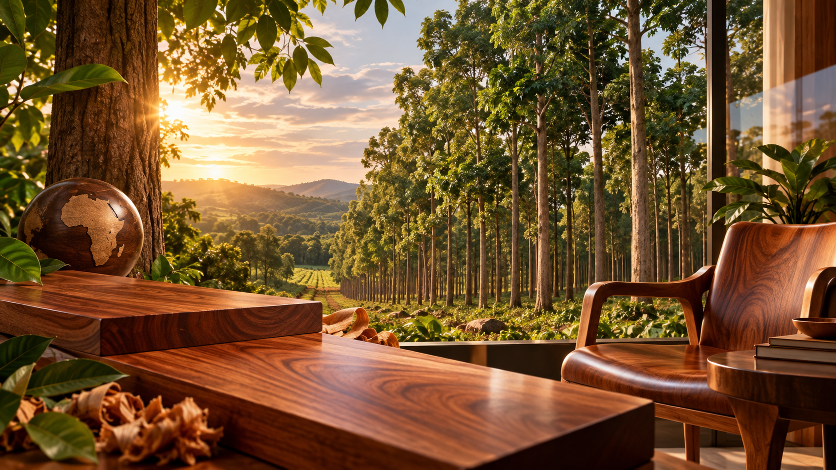 Conheça o mogno africano em detalhes, com troncos retos e madeira de tonalidade castanha em uma plantação brasileira, e entenda como aparência, estabilidade, trabalhabilidade e aplicações em produtos de maior valor ajudam a explicar o interesse por essa madeira nobre.
